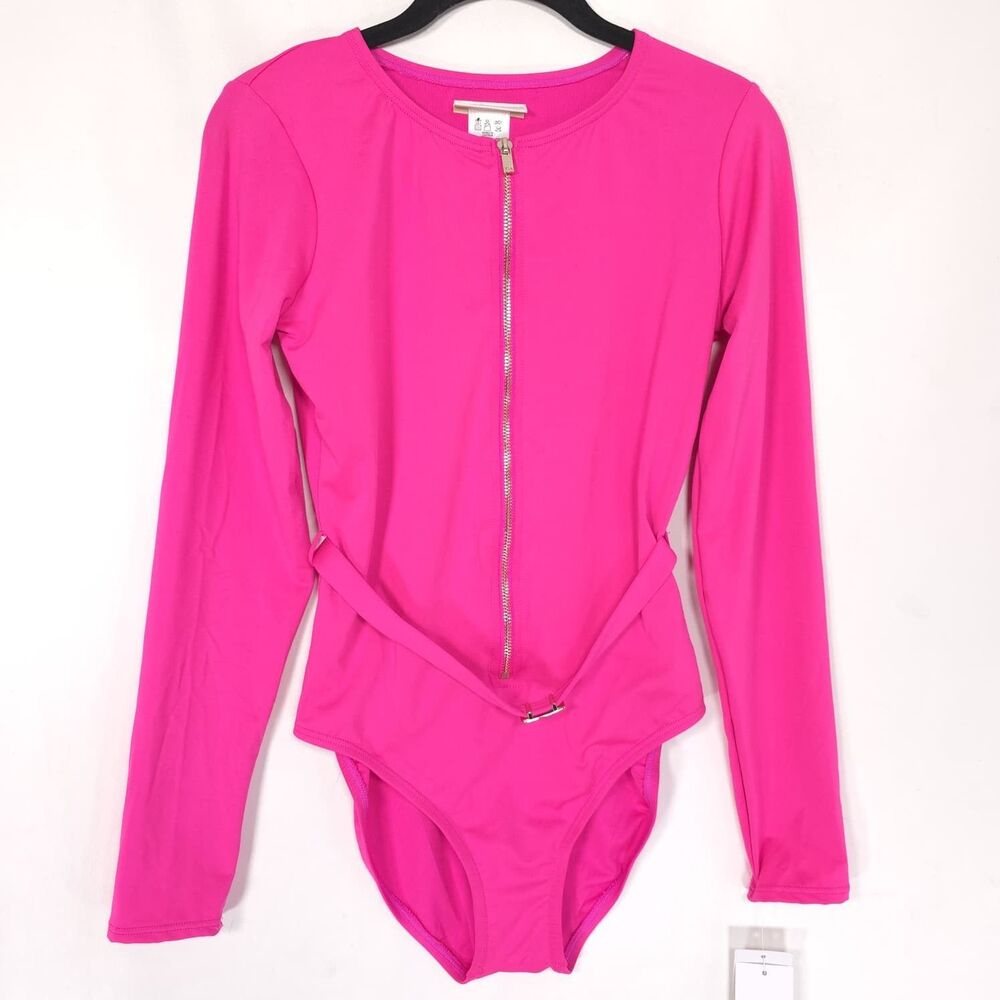 MICHAEL KORS Women's New Swimsuit One Piece 8 Swim Belted Zip Ultra Pink Fuchsia